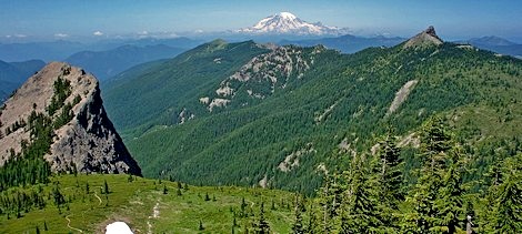Looking north toward Mt Rainier from the summit of Jumbo Peak in the Gifford Pinchot National Forest